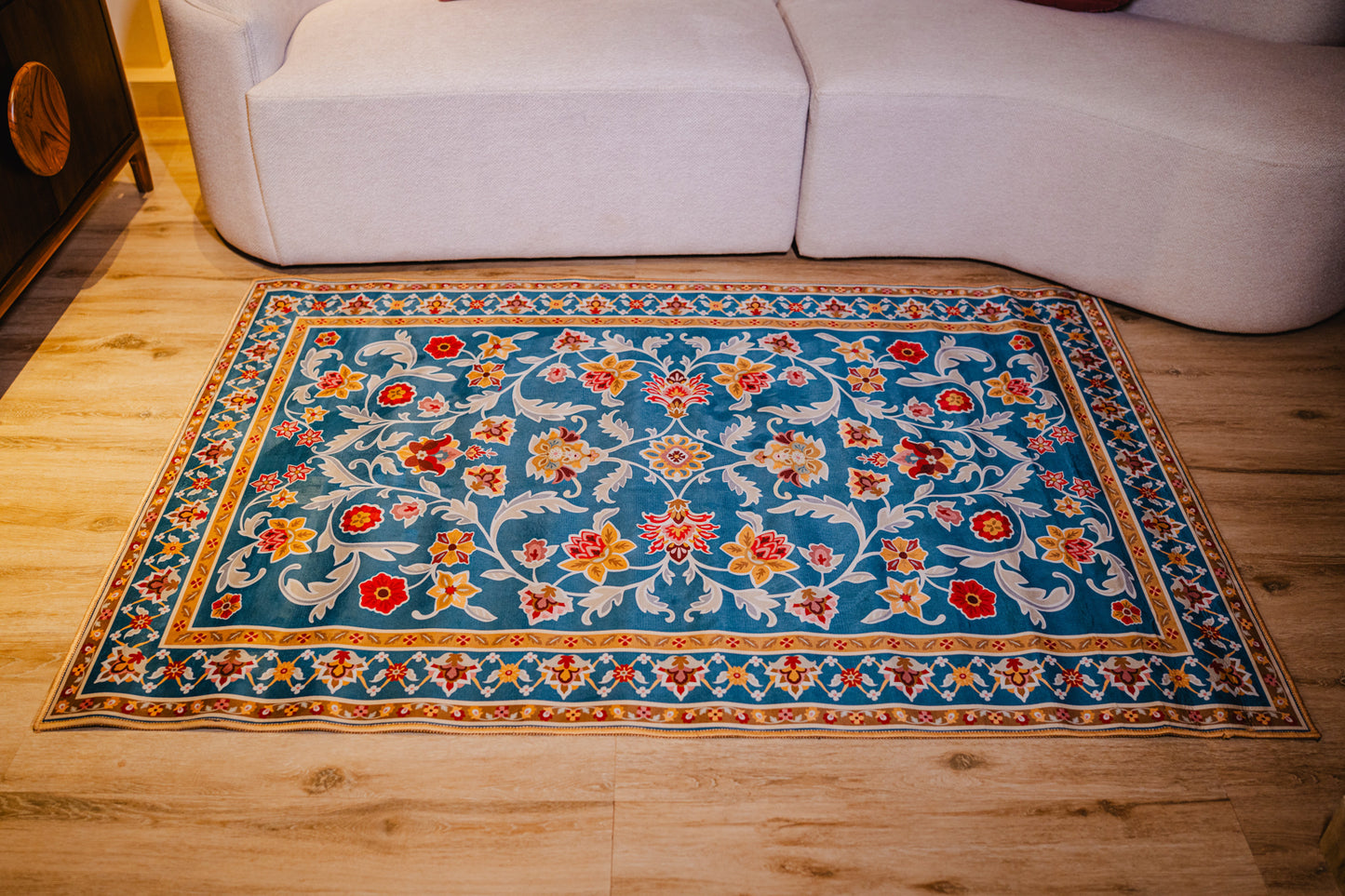 Royal Blue Floral Premium Chenille Rug