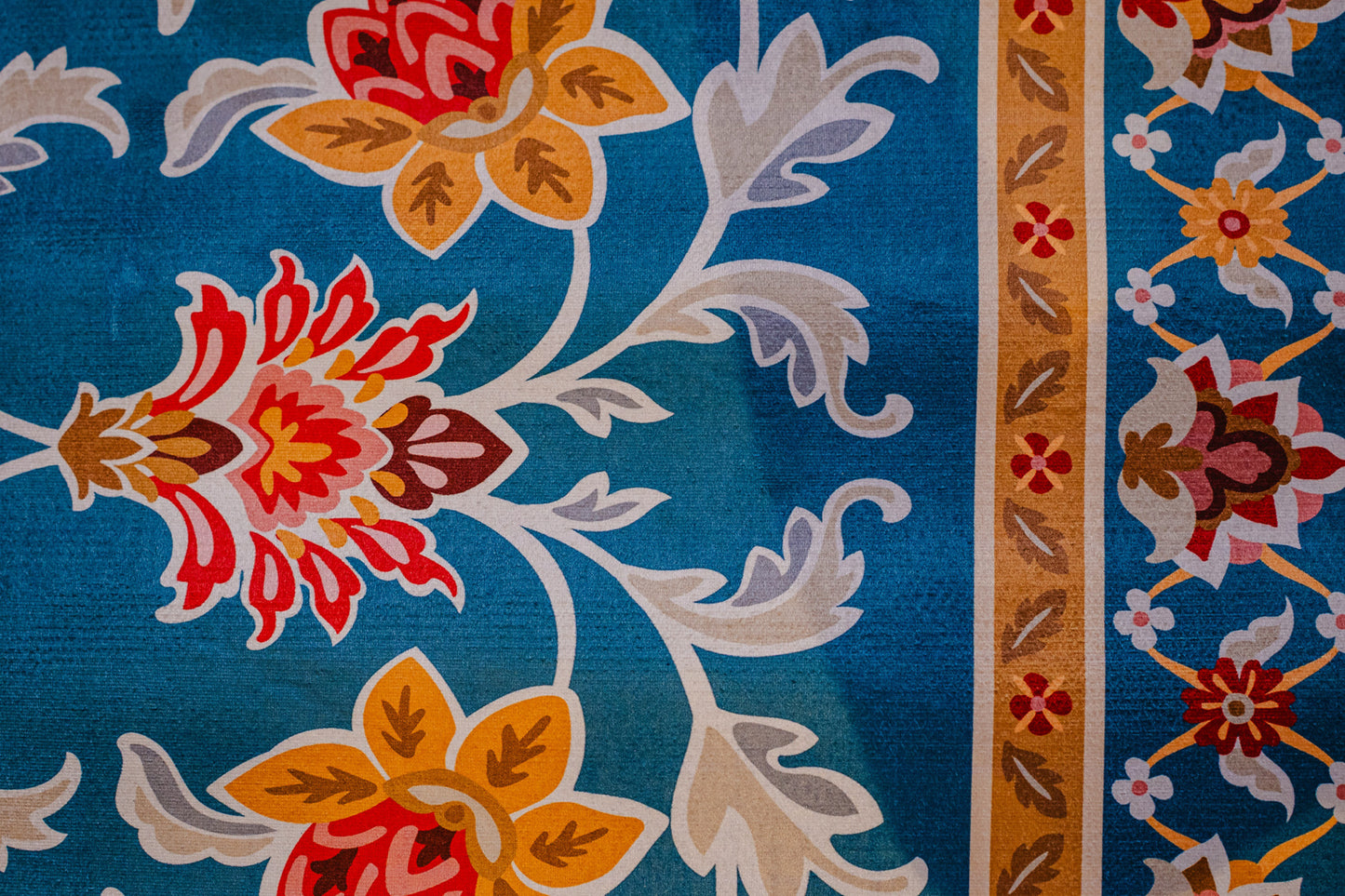 Royal Blue Floral Premium Chenille Rug