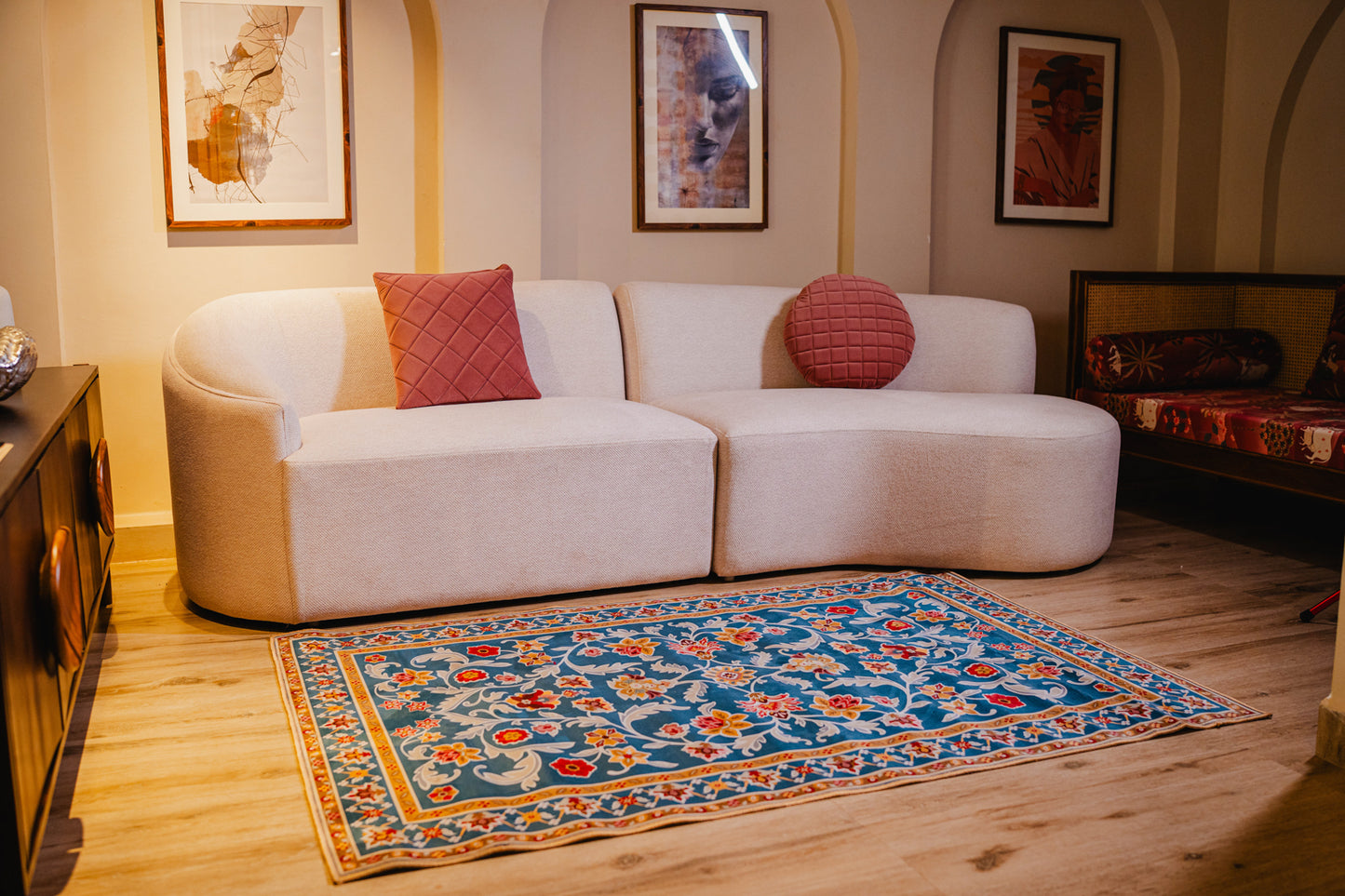 Royal Blue Floral Premium Chenille Rug