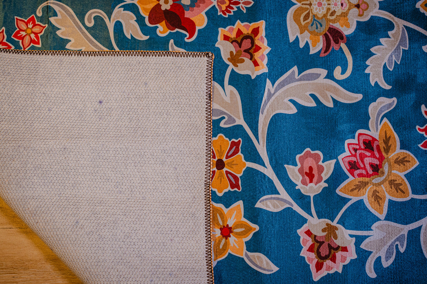 Royal Blue Floral Premium Chenille Rug