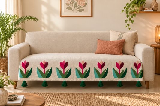 Premium Embroidery Floral Tulip Sofa Cover for Living room