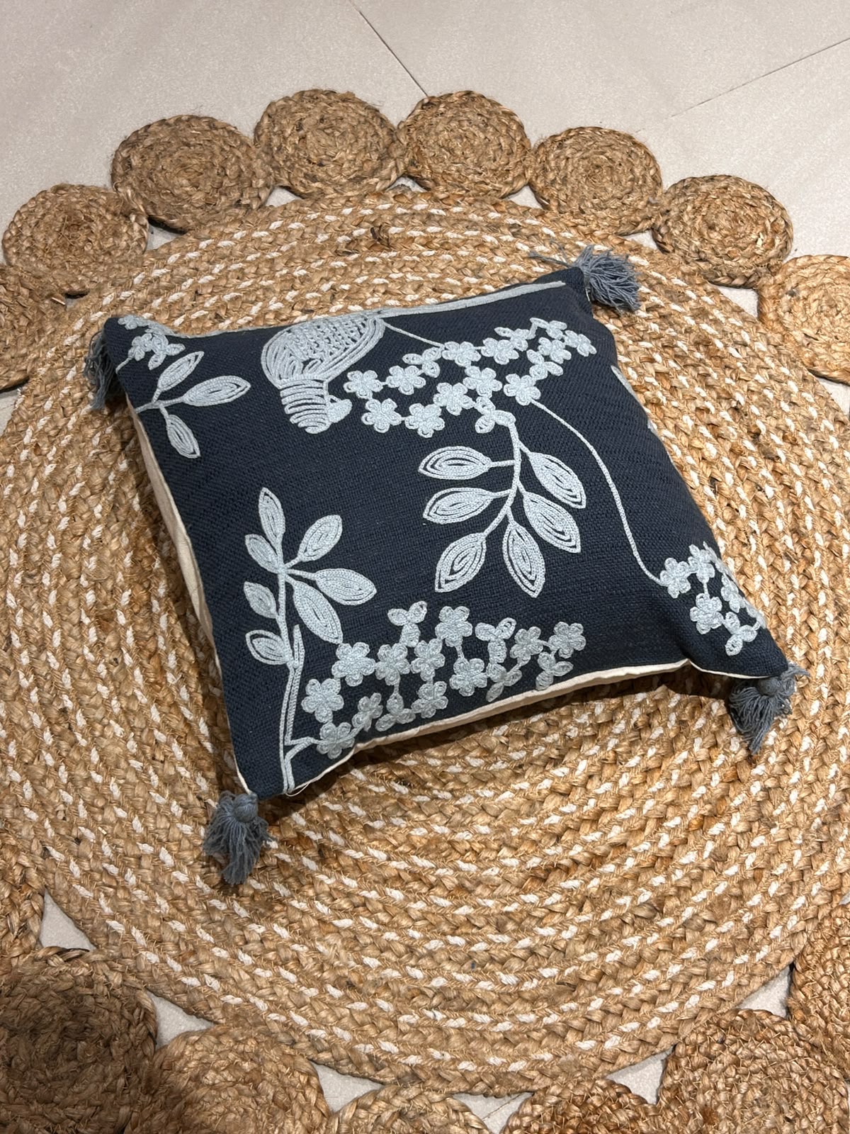 Garden Floral Navy Blue Cushion Cover