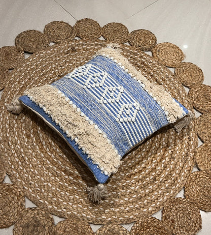 Blue White Boho Abstract Cushion Cover