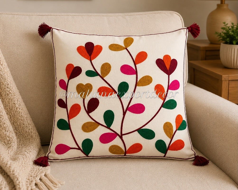 Floral Garden Embroidery Cushion Cover