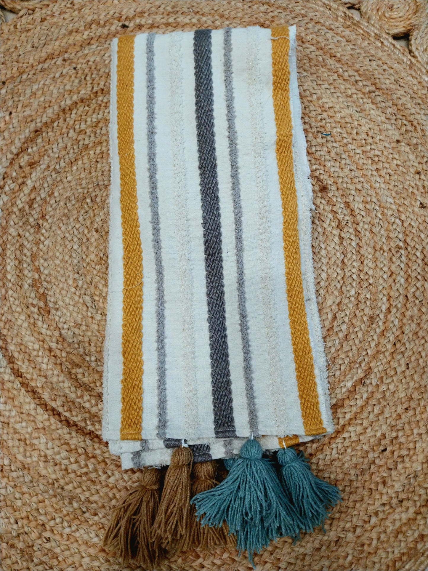 Boho Yellow Grey Sofa Cover with Decorative Tassels