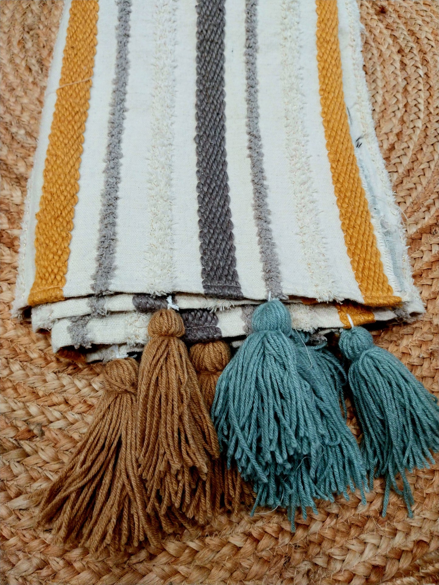 Boho Yellow Grey Sofa Cover with Decorative Tassels