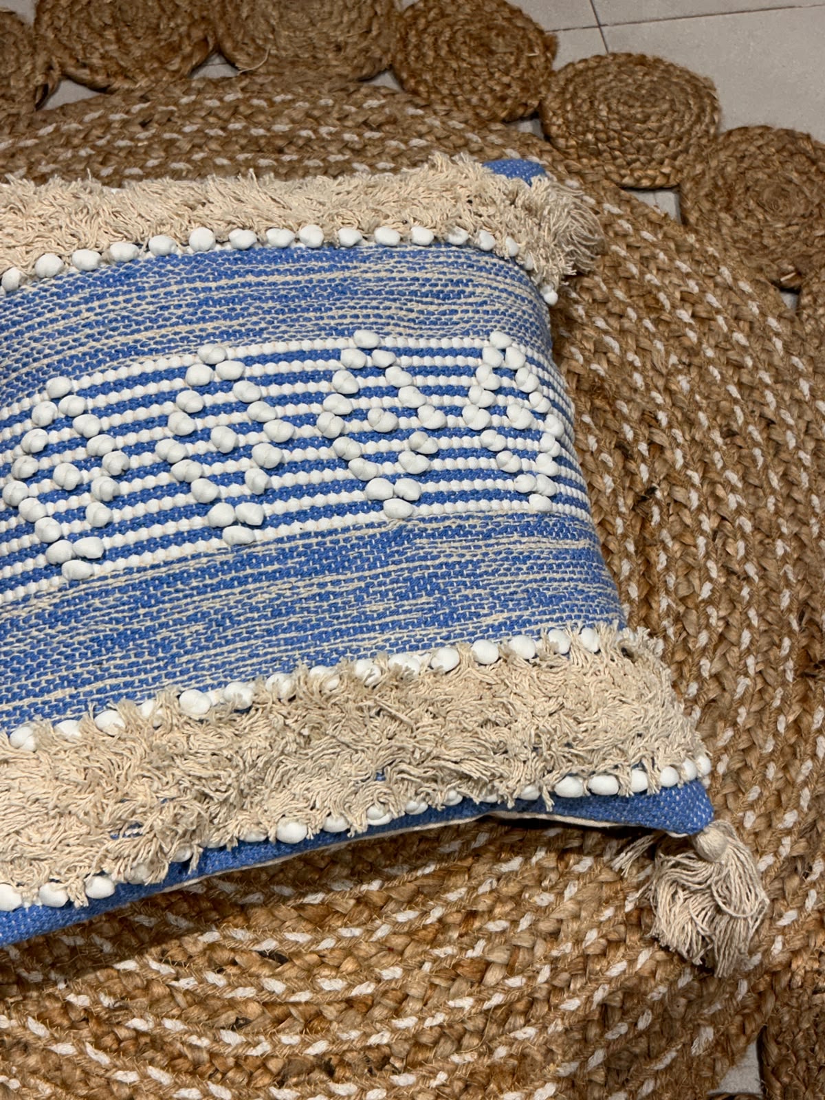 Blue White Boho Abstract Cushion Cover