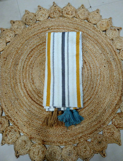 Boho Yellow Grey Sofa Cover with Decorative Tassels