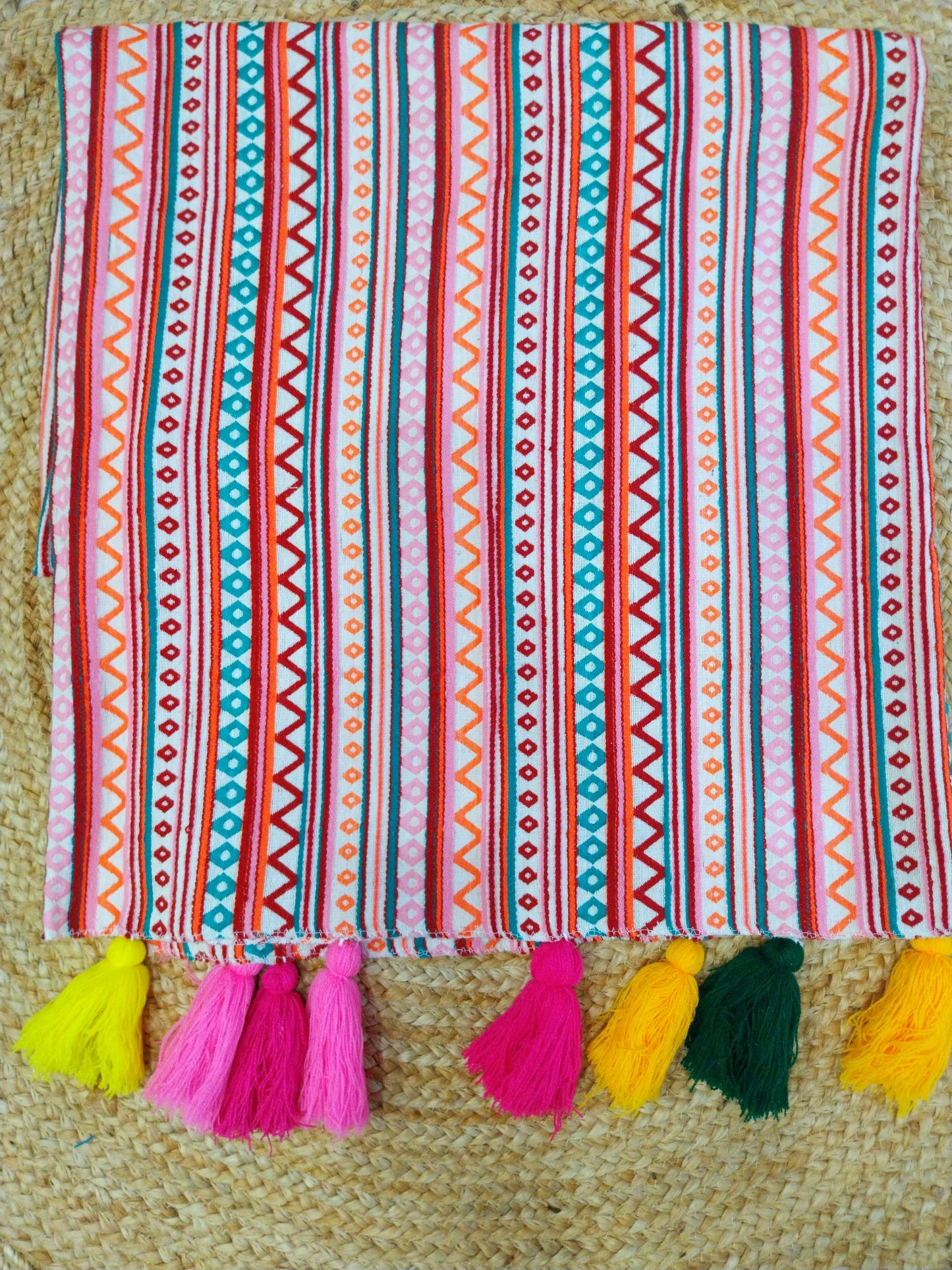 Quirky Multicolor Cotton Sofa Cover with Decorative Tassels