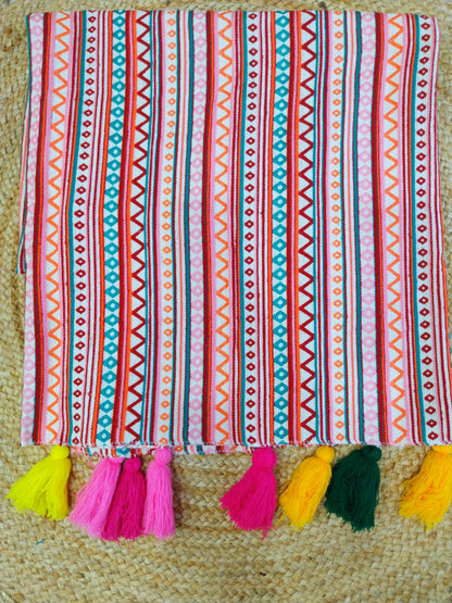 Quirky Multicolor Cotton Sofa Cover with Decorative Tassels
