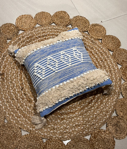 Blue White Boho Abstract Cushion Cover