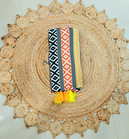 Orange Black Multicolor Cotton Sofa Cover with Decorative Tassels