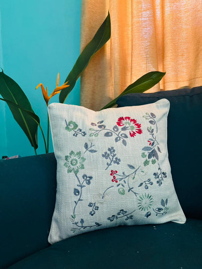Multicolor Floral Natural Embroidery Cushion Cover