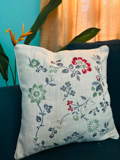 Multicolor Floral Natural Embroidery Cushion Cover