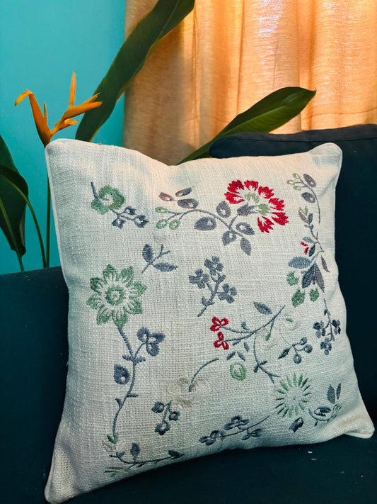 Multicolor Floral Natural Embroidery Cushion Cover