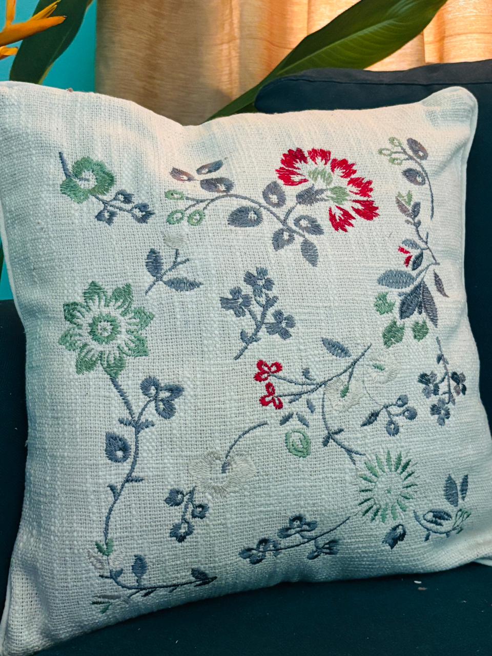 Multicolor Floral Natural Embroidery Cushion Cover