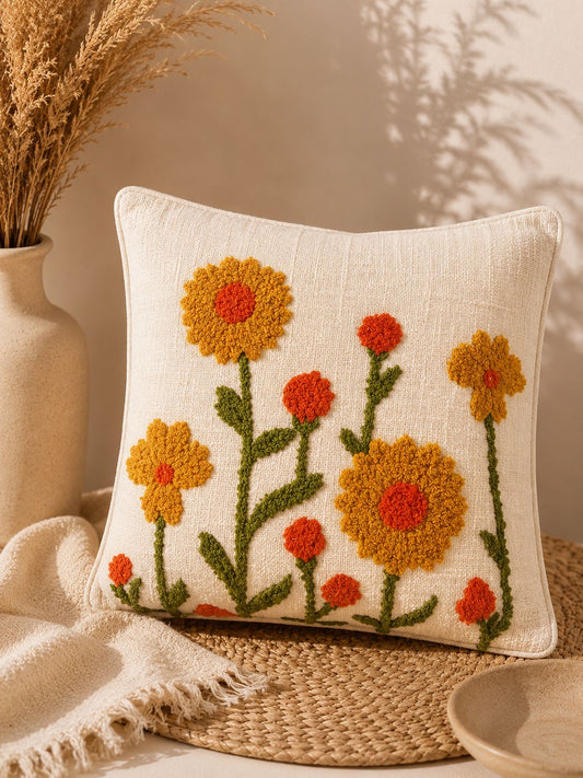Orange Yellow Floral Cushion Cover