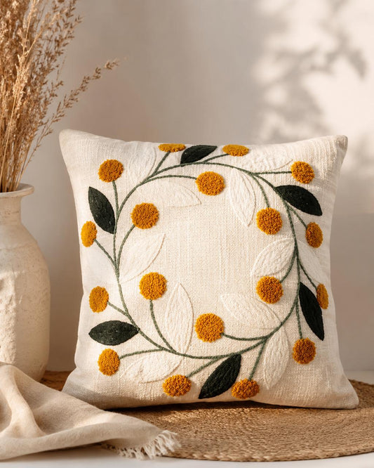 Floral Wreath Embroidery Cushion Cover