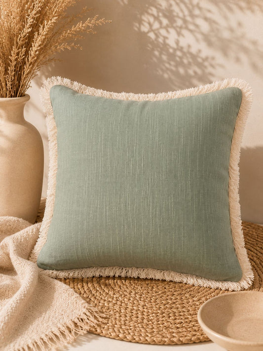 Sage Green Fringe Cushion Cover