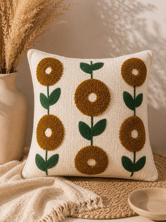 Mustard Floral Embroidered Cushion Cover