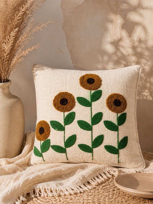 Yellow Marigold Embroidery Cushion Cover