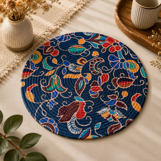 Navy Blue Multicolor Round Placemats