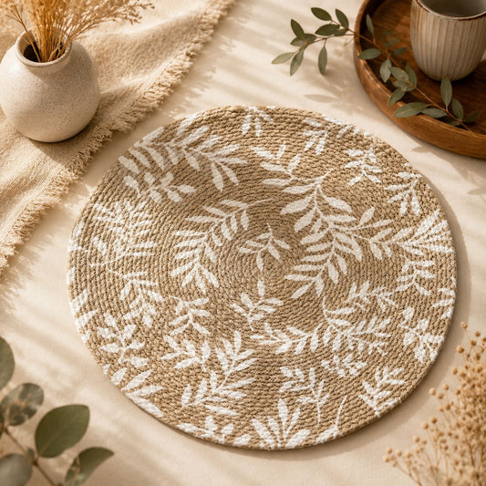 Printed Beige/White Jute Placemats