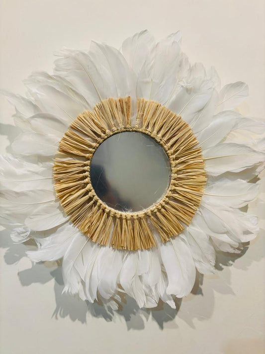 Natural White Boho Wall Hanging Mirror
