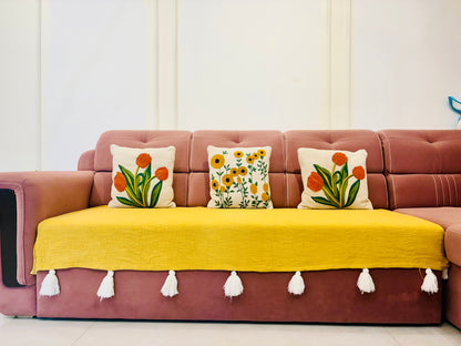 Premium Mustard Yellow Cotton Sofa Cover for Living room