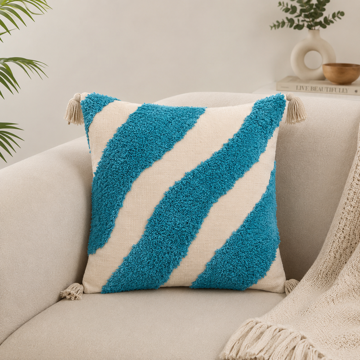 Blue Wave Boho Cushion Cover
