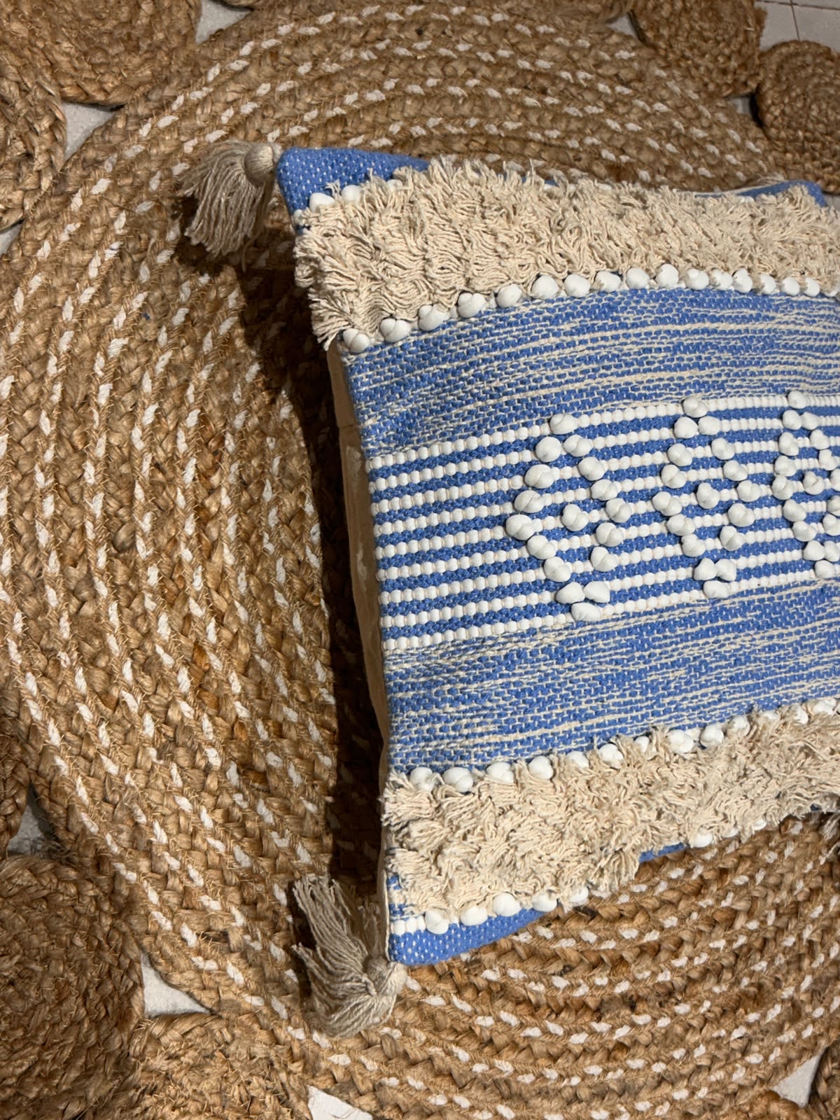 Blue White Boho Abstract Cushion Cover