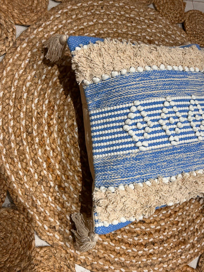 Blue White Boho Abstract Cushion Cover