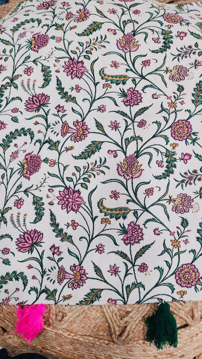 Pink Floral Sofa Cover with Decorative Tassels