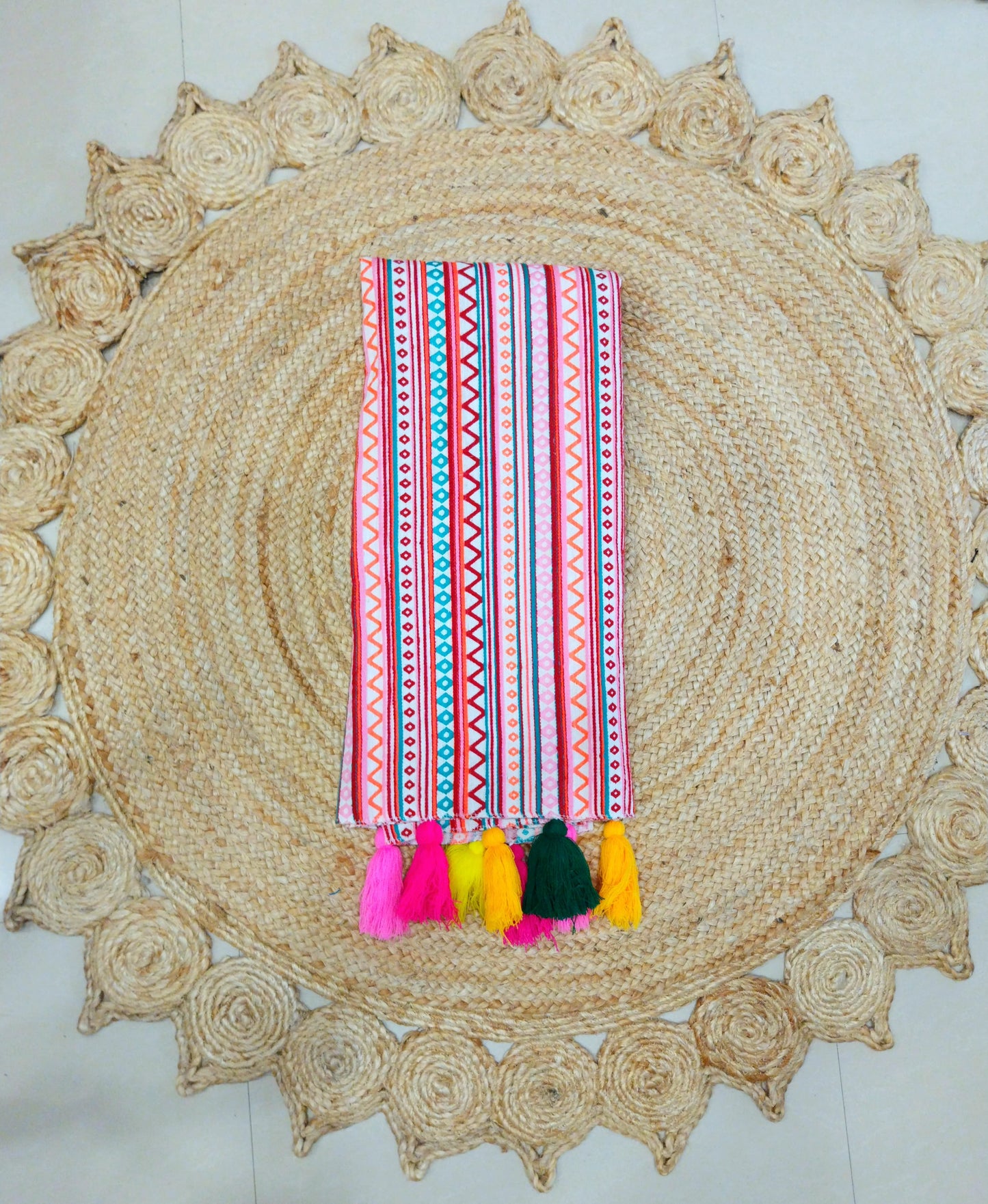 Quirky Multicolor Cotton Sofa Cover with Decorative Tassels