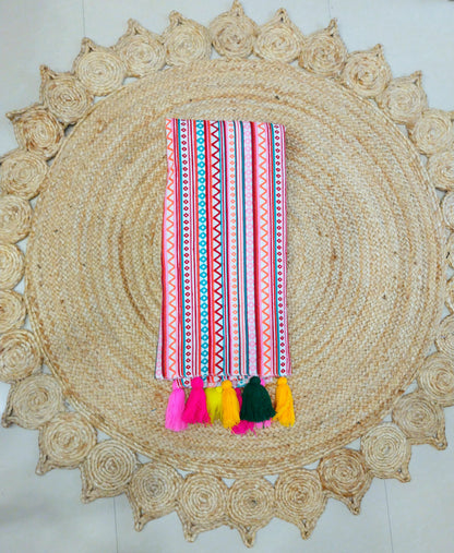 Quirky Multicolor Cotton Sofa Cover with Decorative Tassels