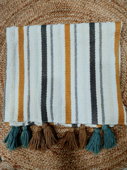 Boho Yellow Grey Sofa Cover with Decorative Tassels