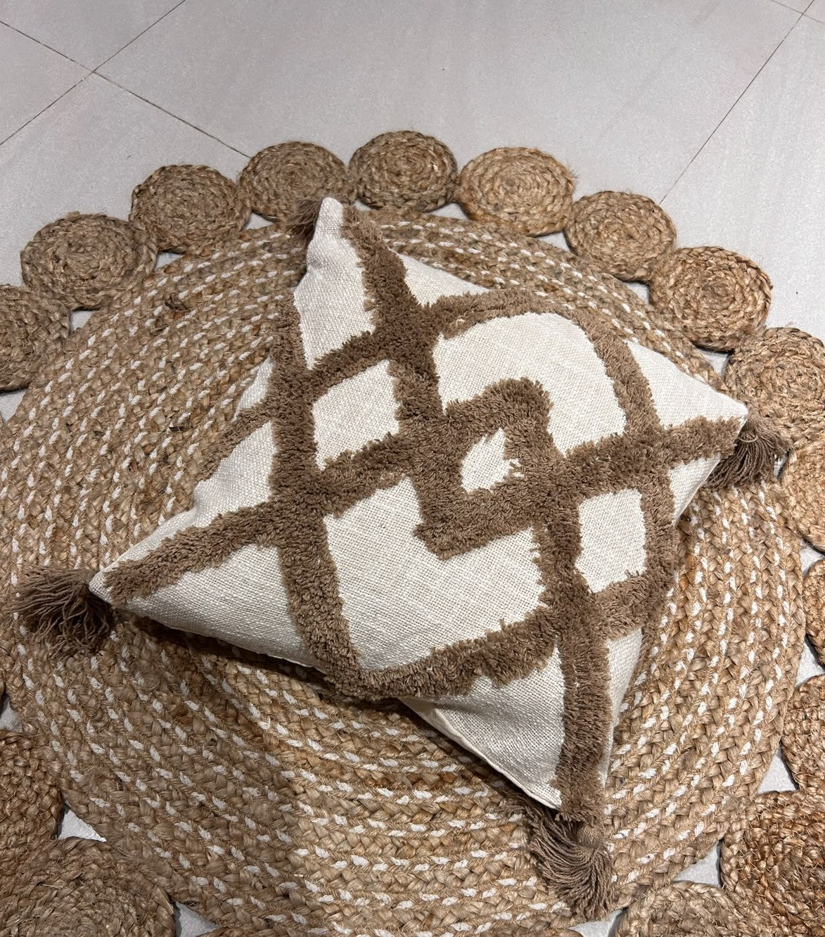 Bohemian Beige Abstract Natural Cotton Cushion Cover