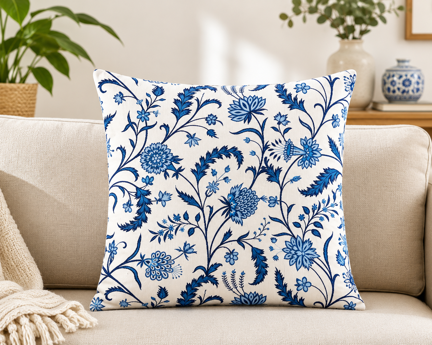 Blue Floral Garden Cushion Cover
