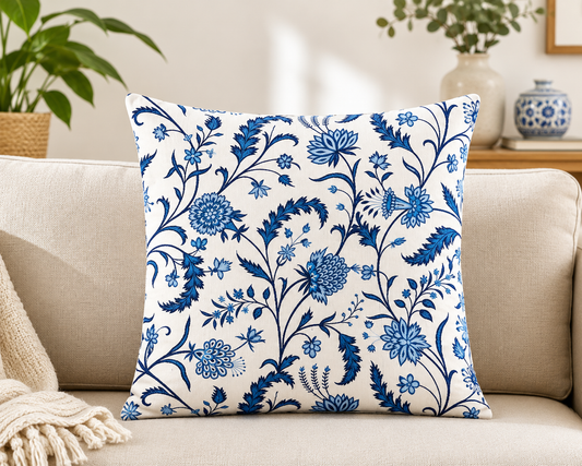 Blue Floral Garden Cushion Cover