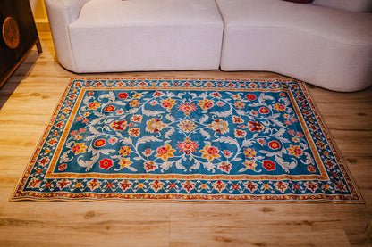 Royal Blue Floral Premium Chenille Rug