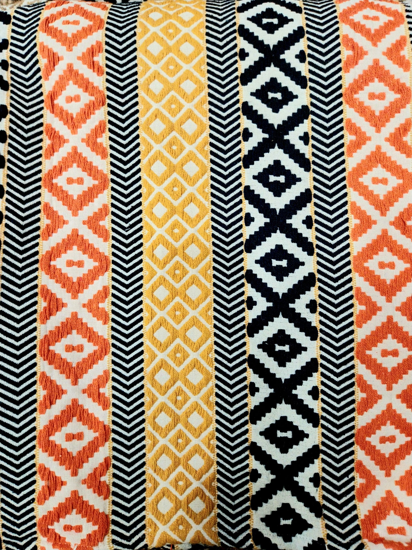 Orange Black Multicolor Cotton Sofa Cover with Decorative Tassels