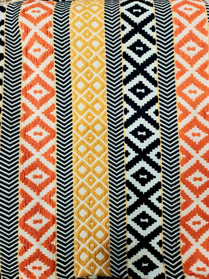 Orange Black Multicolor Cotton Sofa Cover with Decorative Tassels