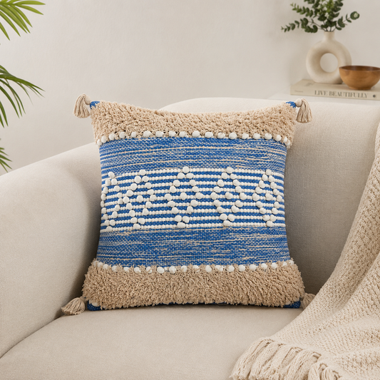 Blue White Boho Abstract Cushion Cover