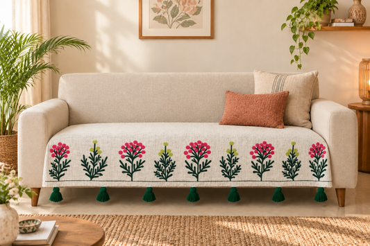 Floral Pink Embroidery Sofa Cover