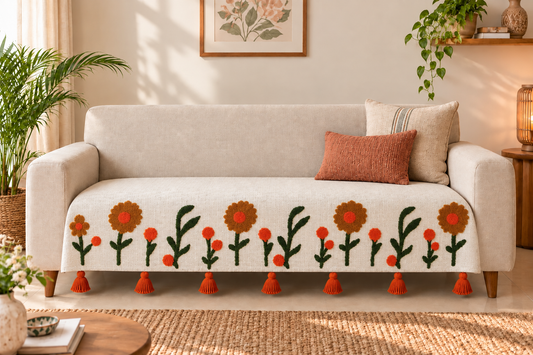 Floral Orange Embroidery Sofa Cover
