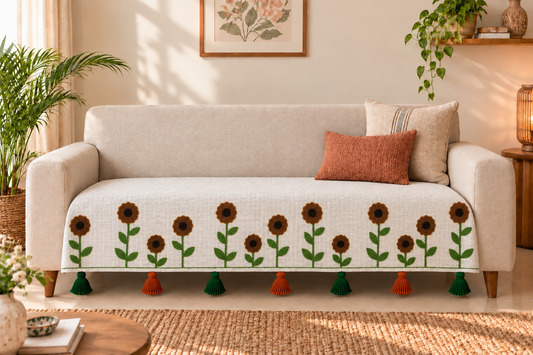 Premium Embroidery Marigold Sofa Cover for Living room