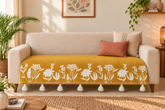Mustard Yellow Embroidery Sofa Cover