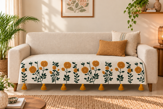 Yellow Floral Embroidery Sofa Cover for Living room