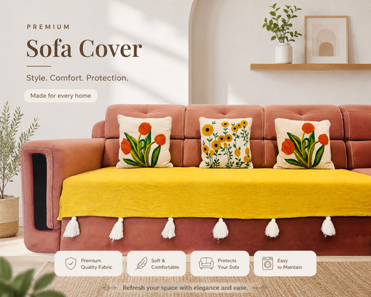 Premium Mustard Yellow Cotton Sofa Cover for Living room